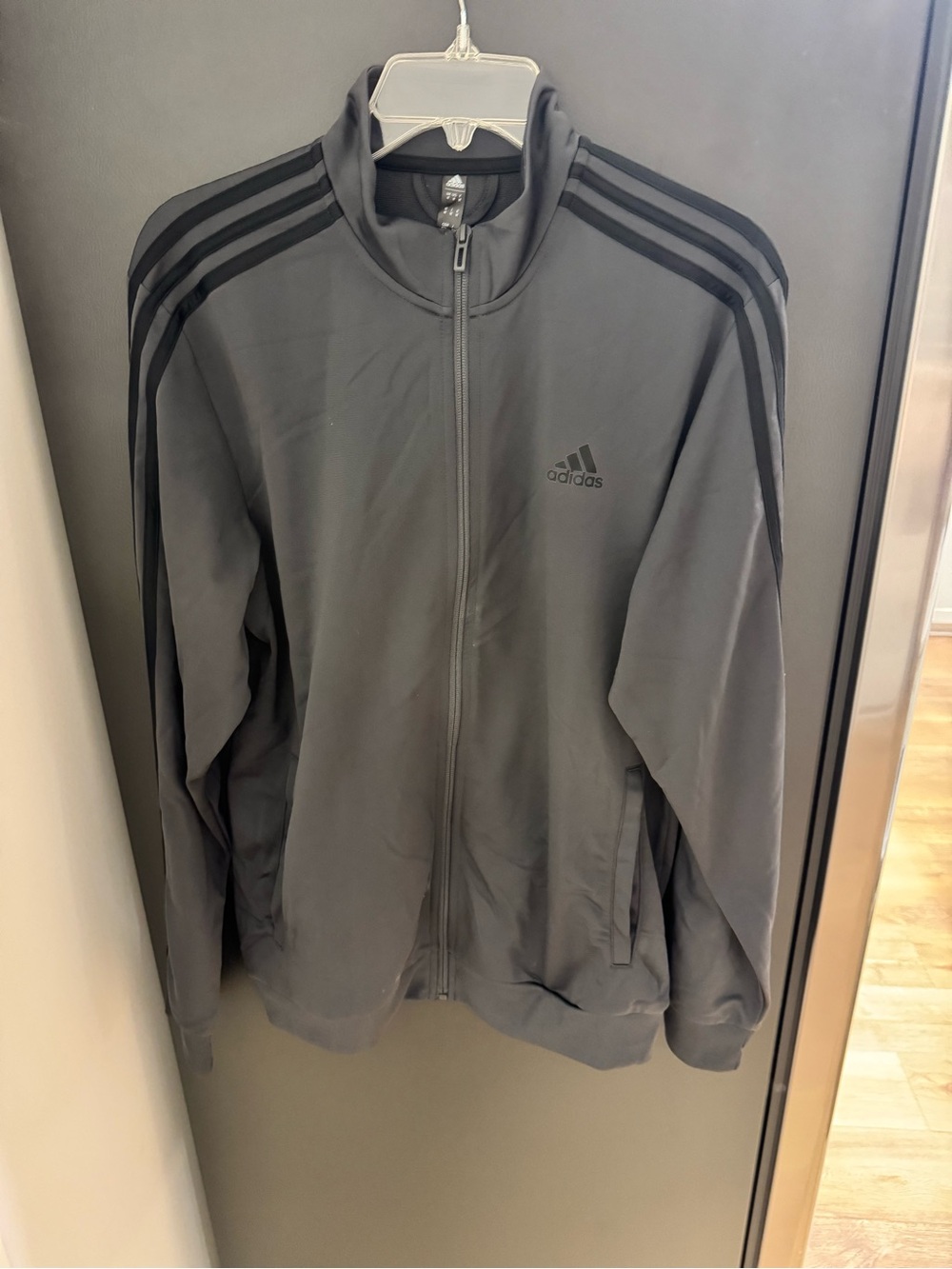 adidas Black Gray Zip-Up Track Jacket with Three Stripes